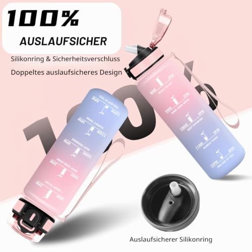 Trinkflasche- 1l- Trinkflasche Sport, Wasserflasche mit Strohhalm, Leicht zu Reinigen, Wasserflasche Auslaufsicher… – Ansicht 5