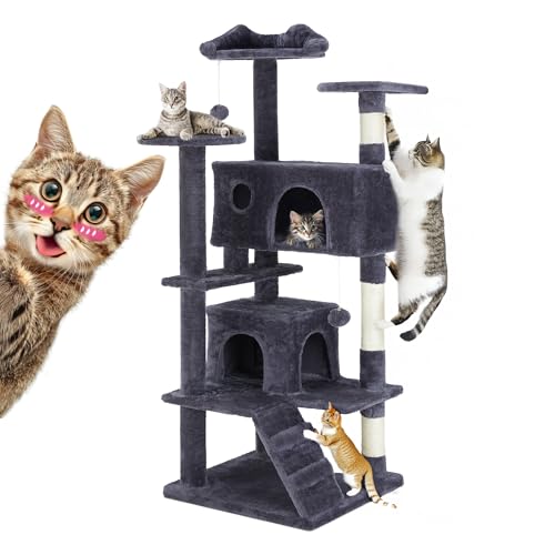 54 Inches Multi-Level Cat Tree Tower, Cat Tree Tower Furniture Activity with Scratching Post, Cats House Play, Toys and Condo for Indoor Kittens, Navy
