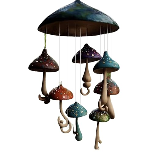 Kelisdi Champignon Campanule fait à la main en résine Champignons colorés pour décoration intérieure extérieure patio balcon carillon