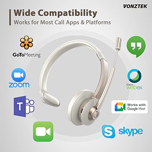 Bluetooth Headset, Wireless Headset with Microphone Noise Canceling & USB Dongle, Wireless Headphone with Mute Button, Handsfree for Mobile Phone/Computer/Office/Call Center/Skype/Zoom/Meeting