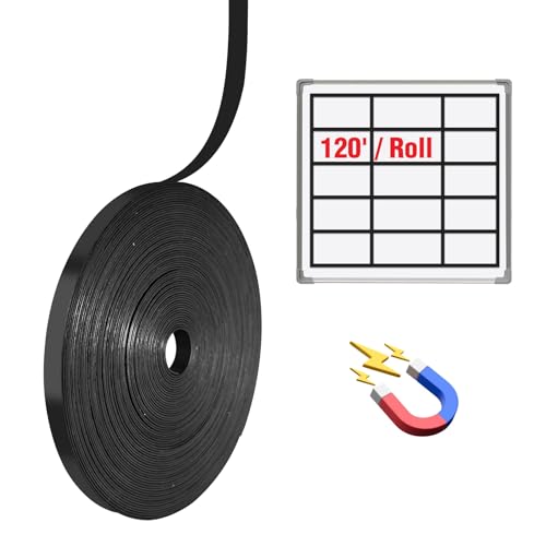 Magnetic Whiteboard Tape for Office Fine Line Gridding Tape - 1/5 in x 40 yd x 24 mil High Energy Thin Strip Magnets Black 120 Feet
