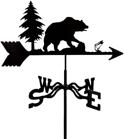 Retro Metal Weathervane Weather Vane Wind Direction Indicator Professionnel Measuring Tool with Animal Ornament for Outdoor Farm Yard Garden Gazebo Decorations-Bear Catching Fish