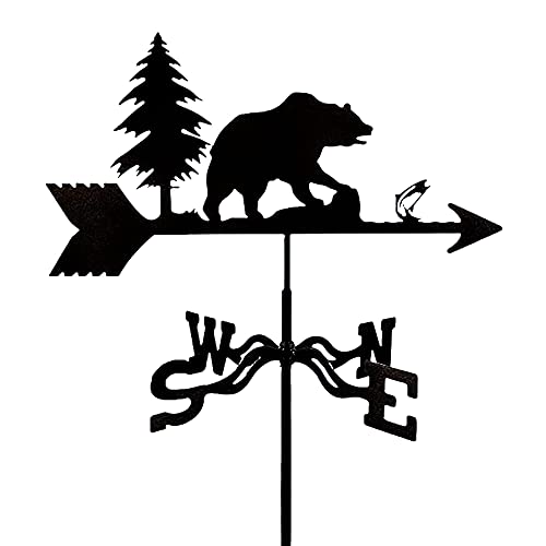Retro Metal Weathervane Weather Vane Wind Direction Indicator Professionnel Measuring Tool With Animal Ornament For Outdoor Farm Yard Garden Gazebo Decorations-Bear Catching Fish #TOP3