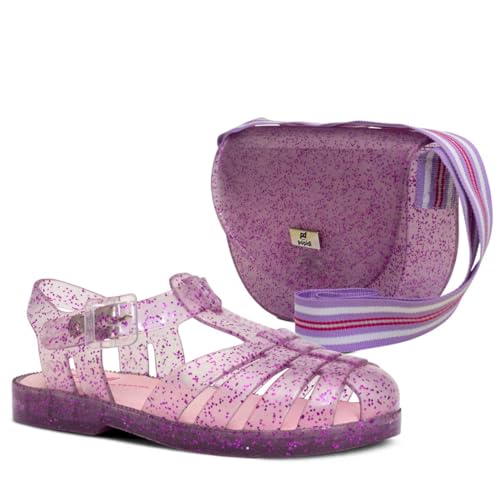 Kit Sandália com Bolsa Infantil Feminina Menina Casual Aranha 04.75 (Glitter Roxo, BR, Criança de 9
