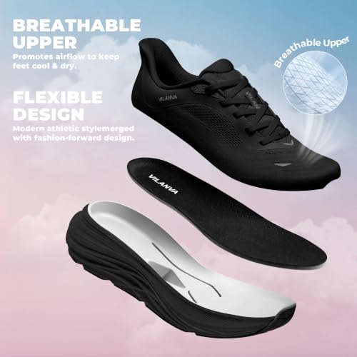 Image of Vilanva Women's Comfortable Walking Shoes Cushion Running Tennis Shoes Non-Slip Workout Gym Athletic Breathable Trendy Fashion Sneakers