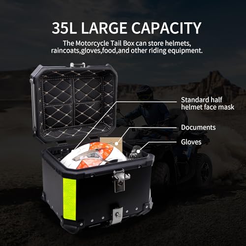 Coffre de moto étanche 35l en aluminium avec coussin de dossier pour casque - 3