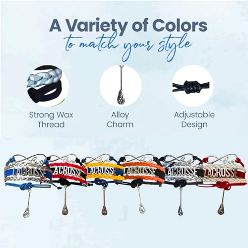 Image of SportyBella Lacrosse Bracelets For Girls - Adjustable Charm Bracelet w /Infinity Symbol & Silver Lacrosse Stick Charm. Friendship Bracelet Gifts for Players, Teams & Coaches