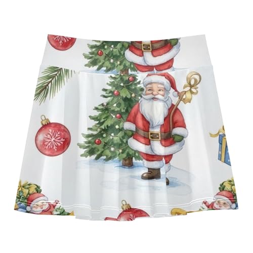 Joisal Kid Teen Athletic Shorts for Girls Skorts Kids Tennis Skirts School Xmas Tree Santa Claus 4t