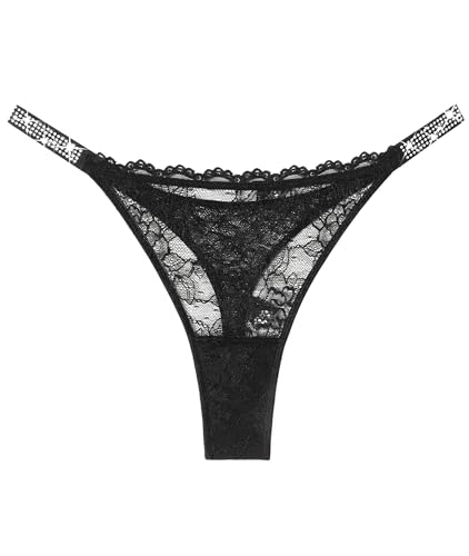 Image of Avidlove Lace Thongs for Women with Rhinestone-Embellished Strap Cheeky Underwear Sexy Panties 1-3 Pack