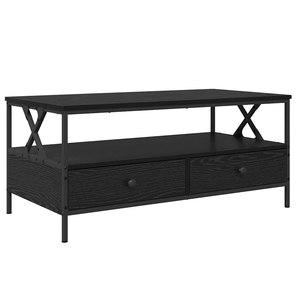 Table basse en chêne noir fin du désordre grâce aux tiroirs