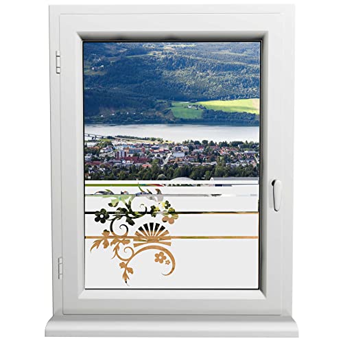 INDIGOS UG - Glasdekorfolie - Japanischer Fan - Sonnenschutz H50Line - Sichtschutzfolie - Fensterfolie - für die Küche, Bad ans Fenster, Sichtschutz - selbstklebend - matt - für Bad