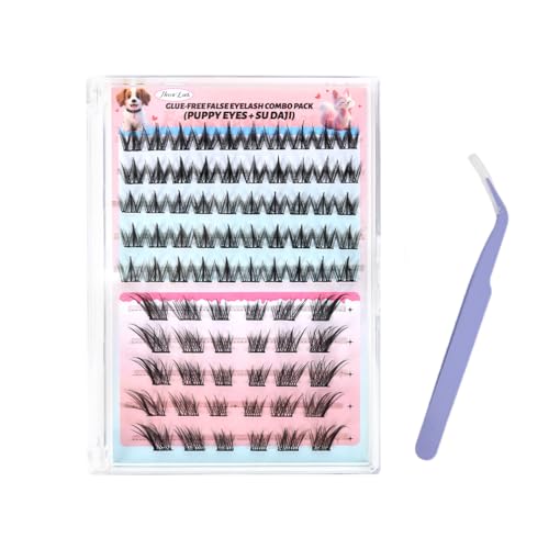 Image of MAYCREATE 80Pcs False Eyelashes Combo Pack, Self-Adhesive Lash Cluster Lashes 10-13mm, Puppy Eye & Wispy Cat Eye Styles, Lightweight Synthetic Lashes Lash Kit with Tweezers