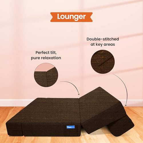 Image of Starlon 3 Seater Sofa Cum Bed Foldable 3-in-1 Sofa Bed with 1 Year Warranty, Washable Jute Fabric Cover & 2 Floral Pillows | Guest Bed | Coffee Brown 5x6.25 Ft