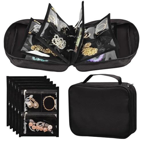 アクセサリーポーチ 携帯用 トラベル ジュエリーバッグ 仕切り 多機能ポケット付き アルバム 写真 チェキ カード入れ カードケース ジュエリーケース アクセサリー収納ケース ピアス イヤリング ネックレス 腕時計 化粧品 携帯用 旅行 外出 Jewelry Box