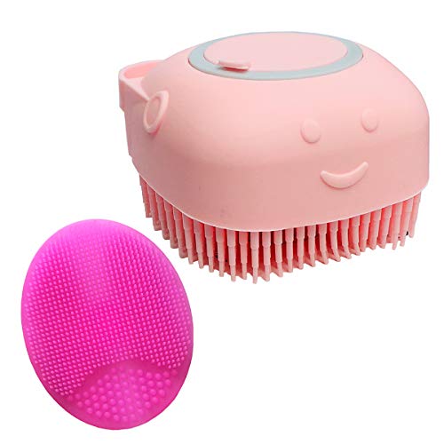 Silicone Bath Brush Baby&Silicone Face Scrubbers Exfoliator Brush& Facial Cleansing Brush&Baby Cradle Cap Brush&Silicone Massage Brush,Adult Bathing&Facial Cleansing and Baby Bathing(Pink+Rose Red)