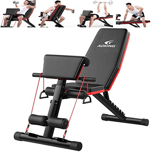 Weight Bench Utility Adjustable Weight Benches for Full Body Workout Foldable Flat Incline Decline FID Press Bench with 2 Fitness Rope Weightlifting Strength Training Home Gym - US Stocks