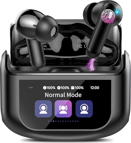 Touchscreen Bluetooth Kopfhörer, In Ear Kopfhörer Kabellos Bluetooth 5.4 mit ANC+ENC Noise Cancelling Mic, 48Std Spielzeit Tiefer Bass Earbuds mit 5 EQ-Modi/IPX7 Wasserdicht...