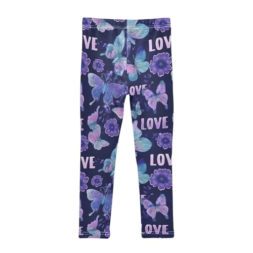 Purple Butterfly Love Girls Leggings Ultra Soft Compression Yoga Gym Pants for Kids 4-10T2