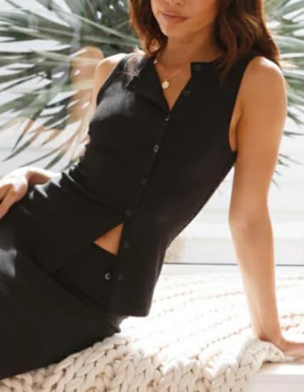 KMBANGI Women Button Down Knitted Vest Ribbed Tank Tops Button Up Open Front Knit Shirt Sleeveless Slim Fit Dressy Top - Image 5