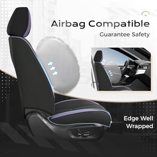 Image of Coverado Car Seat Covers Front Seats, Seat Covers for Cars, Car Seat Protector, 2-Pack Car Seat Cushion Nappa Leather, Waterproof Seat Covers Carseat Cover Universal Fit for Most Cars(Purple&Black)
