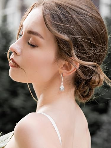 SWEETV Teardrop Bridal Earrings for Wedding, Brides, Bridesmaids, Pear Shaped Dangle Drop Earrings for Women Prom Formal Party2