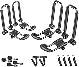 DRSPORTS Two Pairs Universal Foldable J-Bar Kayak Rack Folding Car Roof Top Carrier for Canoe, SUP, Kayaks, Surfboard and Ski Board Rooftop Mount on SUV, Car and Truck