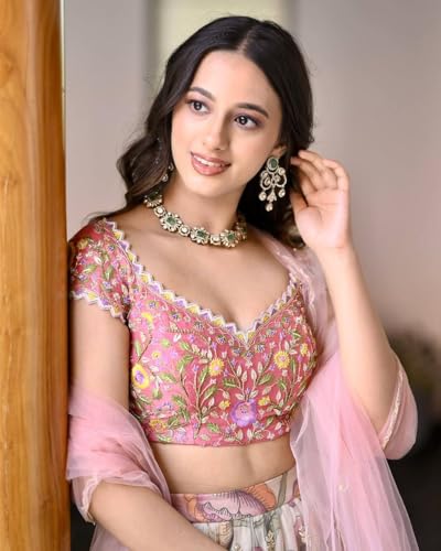 Image of LUXE VIBE Printed Chinon Silk Lehenga Choli with Sequins Embroidered Net Dupatta & Stitched Banglory Silk Blouse for Women