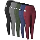 Diravo 5 Pack Workout Leggings for Women with Pockets - High Waisted Yoga Pants Women Tummy Control Gym Athletics Clothes