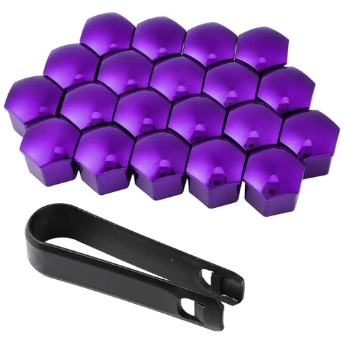Image of Blueshyhall 19mm Wheel Lug Nut Cover Bolt Caps Anti-Rust Car Tire Nut Cover with Removal Tool (Pack of 20) - Chrome Purple