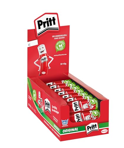 Pritt Klebestift, sicherer und kinderfreundlicher Kleber für Kunst und Bastelarbeiten, starker Klebstoff für Schule & Bürobedarf, 24x43g Pritt Stift
