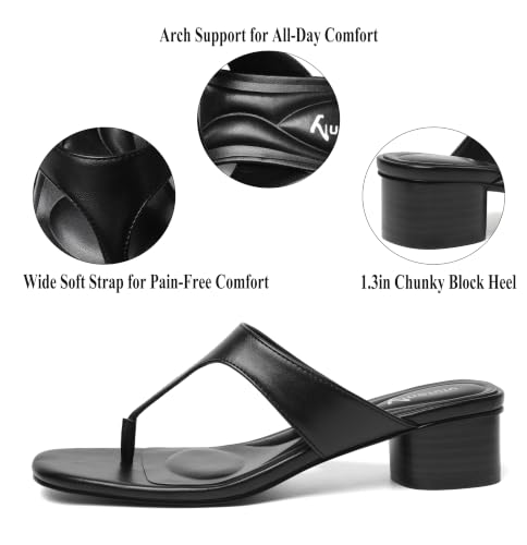 Image of vivianly Women's Suede Low Chunky Block Heel Flip Flops Square Toe Thong Heeled Sandals Casual Slip On Mules for Work Beach Casual Outings