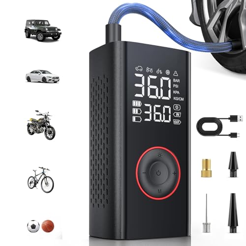 Image of Tire Inflator Portable Air Compressor - 150PSI Mini Cordless Air Pump with Digital Tire Pressure Gauge, Accurate Dual LCD Display & LED Light, Tires Pump for Car /Motorcycle /Bike /Ball