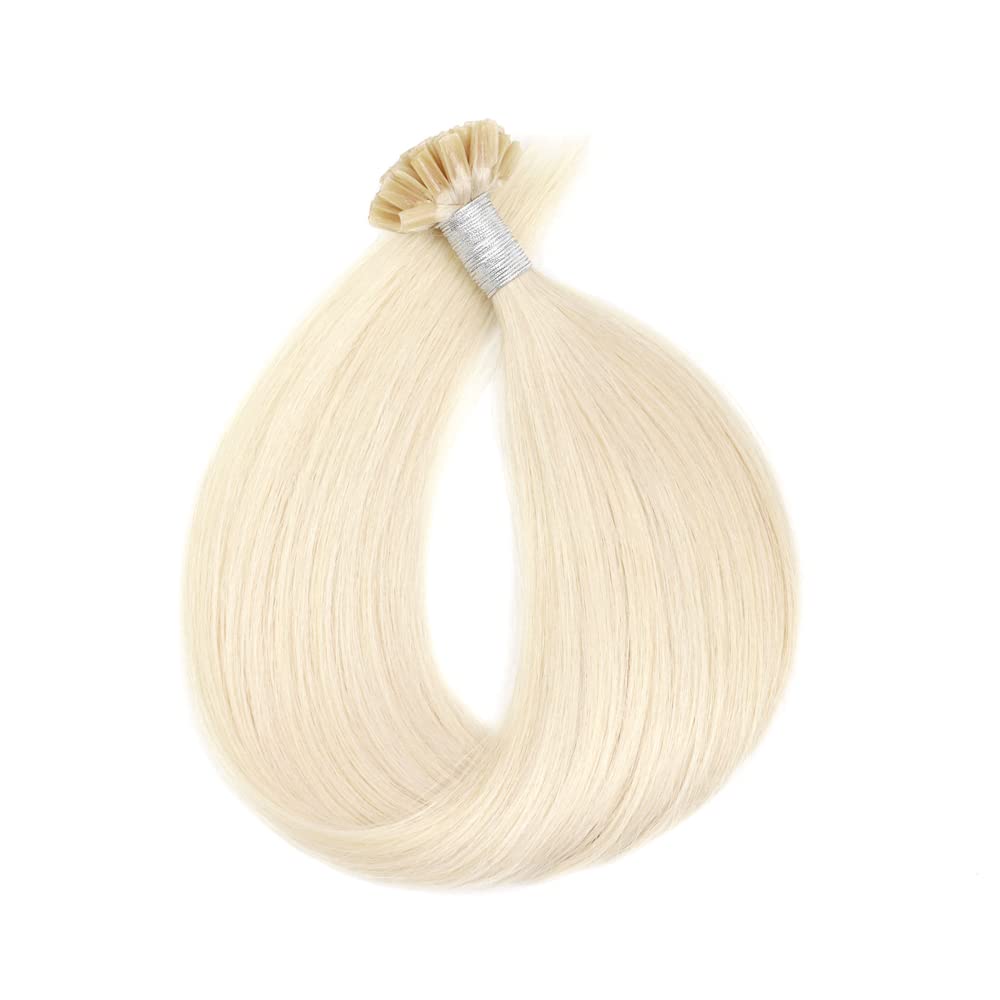 Extensiones de Queratina Pelo Natural Remy U Tip 45cm Cabello Humano Natural Queratina (50g #60 rubio platino)