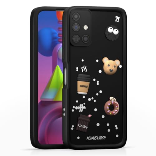 Image of Bintage Back Cover Compatible for Samsung M51 4G | Cute Fun Ball | 3D Taddy Smiley Coffee | Milk Case | Full Body Protection - Black