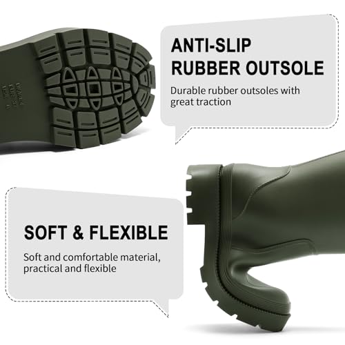 Rain Boots for Women, Anti-Slip Rubber Boots Waterproof Garden Muck Boots Durable Slip Resistant, Tall Water Shoes Comfort Fishing Boot Knee High Work3