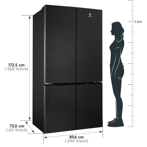 Image of Electrolux 547L 4 Door Side by Side Refrigerator, Bottom Mount Freezer, GreenZone, QuickFreeze, XL Door Bins, Cooling360, Inverter, French Door, UltimateTaste 600, EQE5400D-B, Charcoal Black