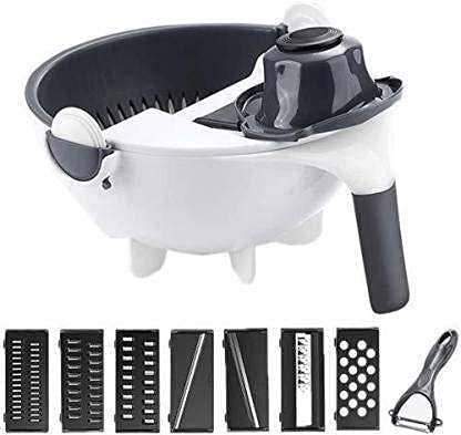 DIJITRA FAB 9 in 1 Multifunction Vegetable Cutter with Drain Basket Magic Rotate Vegetable Cutter Portable Slicer Chopper Grater Kitchen Tool Vegetable Grater