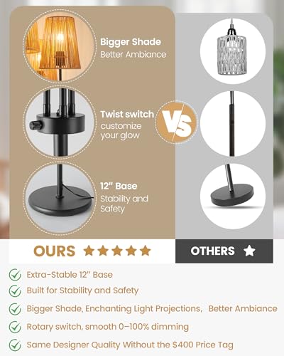 Image of Dimmable Floor Lamp, 68in. Boho Floor Lamps with Natural Shade, 3-Light Tree Lamp for Coastal, Beach or Bohemian Style Decor, E26 Socket, Rotary Switch Standing Lamp for Living room, Bedroom