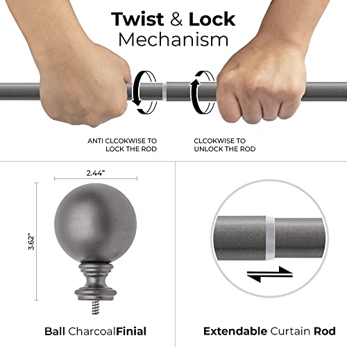 Image of Deco Window 52 to 144 Inch Adjustable Curtain Rod for Door & Windows with Brackets Set Curtains Hanging Extendable Iron Metal Pipe Holder with Finials (1 inch Diameter,Charcoal Grey)