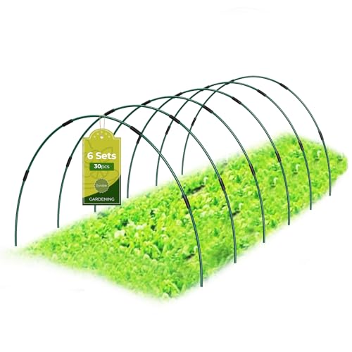 MQHUAYU Garden Hoops 30pcs 7ft Greenhouse Hoops Fiberglass Garden Grow Tunnel Frame for Raised Beds Allotments Adjustable Rust-Free Plant Support Frame for Netting and Row Cover (6Pack)