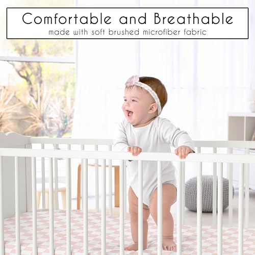 Image of Sweet Jojo Designs Baby Fitted Mini Crib Sheet (Pink Gingham Checkered Plaid) for Girls, Newborn /Infant Nursery, Play Yards, Portable Cribs (Vintage, Classic Checkerboard, Geometric Minimalist, Retro)