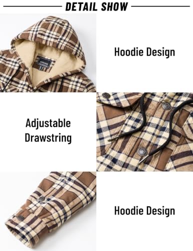 Image of MAGNIVIT Men's Flannel Jacket Plaid Fleece Button Hoodie Jackets Shirt | pure cutton,5 pocket,adjustable drawstring hood,casual,work,outdoor