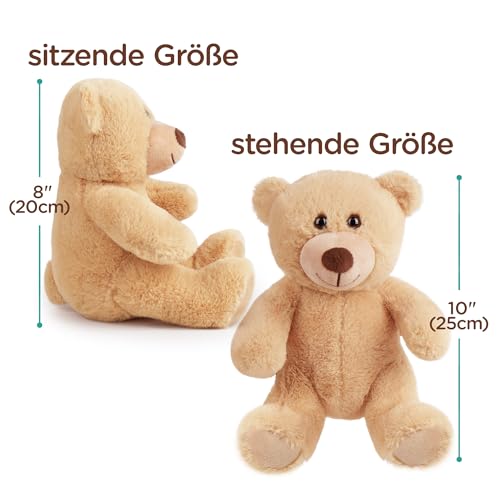 LotFancy Teddybär Plüschtier Kuscheltiere 20cm, Teddy Bär Klein Braunbär Süße Stofftier Spielzeug, Geschenke für Kinder Mädchen Freundin, Geburtstag Valentinstag, Hellbraun