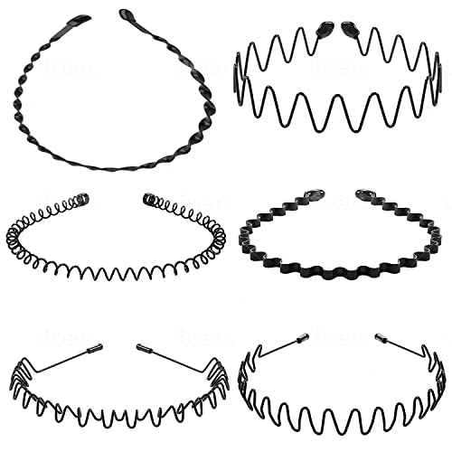 Kac Pack Of 6 Unisex Wavy Hair Bands Non Slip Metal Head Bands For Sports, Outdoor And Yoga #TOP6