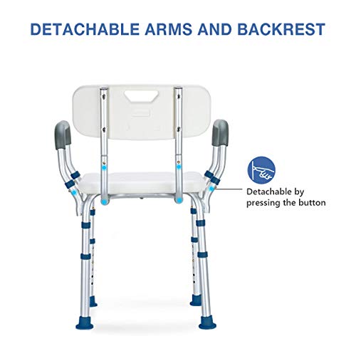 Greenchief Shower Chair With Back And Arms, Bathtub Lift Chair With Handles Removable - Free Assist Grab Bar - Medical Tool Free Shower Cutout Seat For Disabled, Handicap, Seniors & Elderly, 300Lb #TOP2