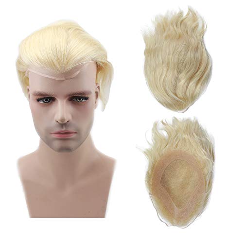Eseewigs #613 Herrenhaarteil European Virgin Echthaar Toupet für Herren mit 10x8"weicher französischer Spitzenkappe und deutlichem PU Around Blonde Color Ersatzsystem
