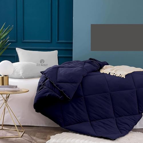 Image of Filbert 600 GSM Comforter for Double Bed | Super Warm Winter Quilt /Rajai | Thick Microfiber Blanket with Cloud-Soft Fill | Luxury Bedding for Winters - 90x100 Inch | Navy Blue