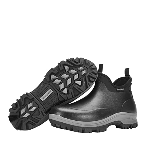 Image of Sludgy 6 inch 4mm Black | Insulated Waterproof Rubber Ankle Waterproof Shoes for Rain and Mud, Fishing, Hunting