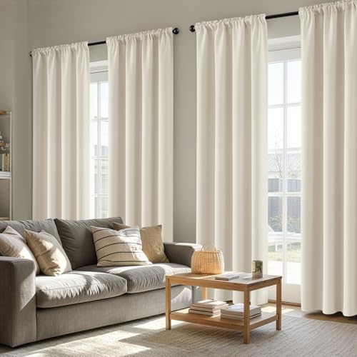 Image of MIULEE 84 Inch Length Cream Beige Blackout Bedroom Curtains Set of 4 | Thermal Curtains for Summer Heat, Light Blocking Privacy Bedroom Window Drapes, Top&Bottom Rod Pocket, Living Room