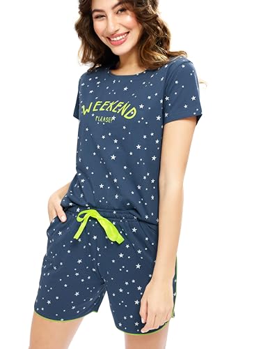 Image of LOTIK Women's Cotton Star Print Top & Shorts Nightwear Set